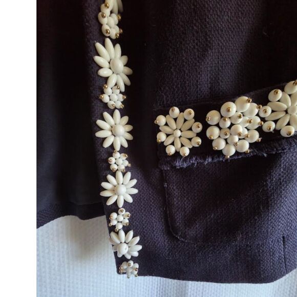 Talbots Blazer Navy Open Bead 3/4 Sleeve Old Money Cottagecore Nautical Preppy 8 - Picture 4 of 10